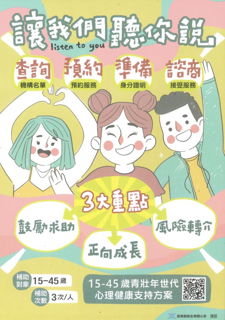 臺東縣衛生局啟動　 「15-45青壯世代心理健康支持方案」缩略图