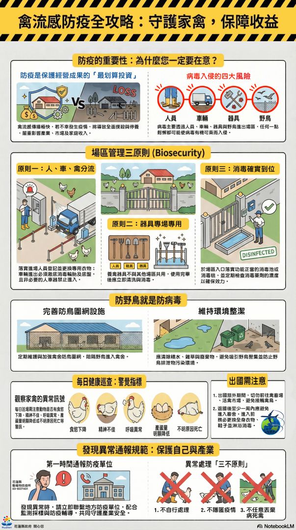 禽流感高風險期間    花蓮縣政府籲請落實防疫管理　共同守護產業安全缩略图