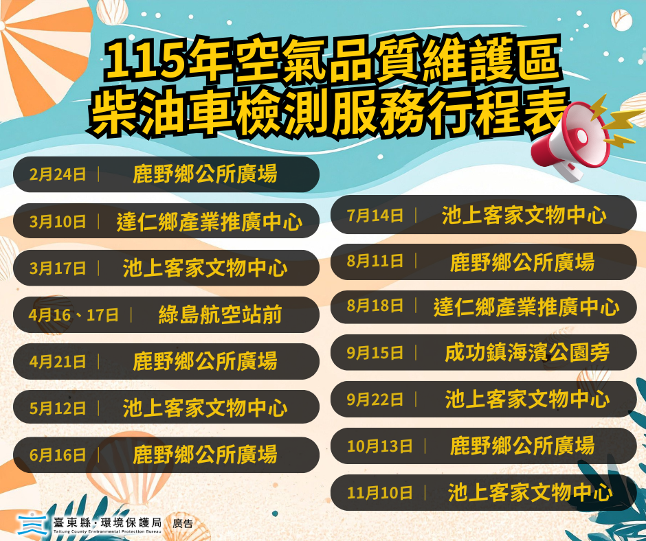 115年度空氣品質維護區柴油車檢測服務    巡迴鄉鎮15場