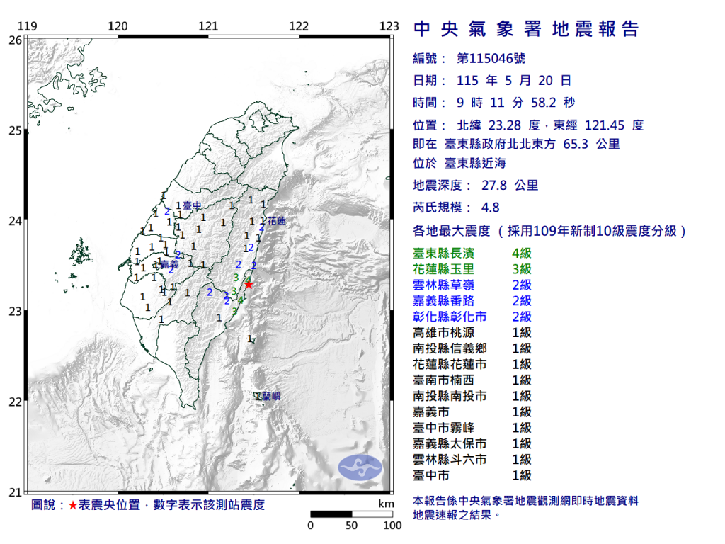 臺東近海3分鐘兩震 國家警報響起插图 臺東近海3分鐘兩震 國家警報響起插图