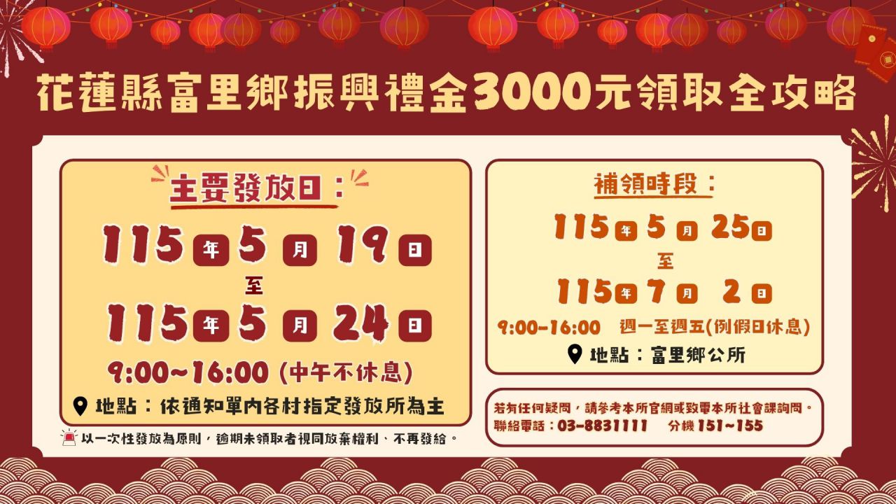 振興禮金領了嗎？   富里鄉3000元禮金7月2日截止 請鄉親把握最後期限!缩略图