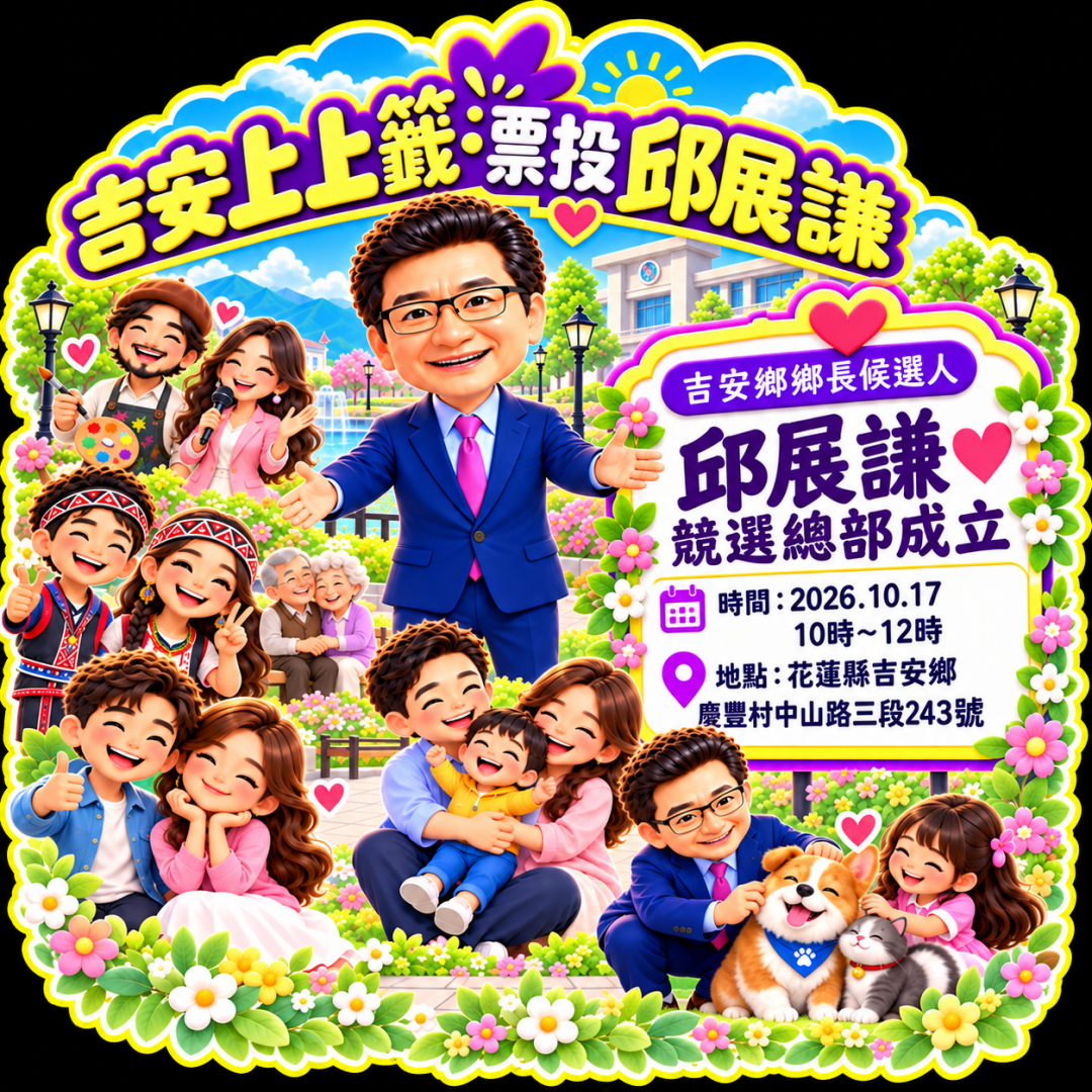 「吉安新政，不分藍綠」　邱展謙：鄉親就是吉安的主人 10月17日競選總部成立　邀大家當主委、總幹事缩略图