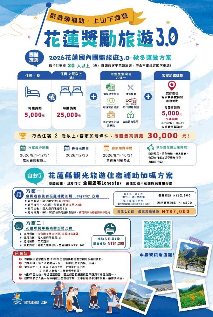 住宿加碼、團旅獎勵     花蓮山海慢遊正當時缩略图